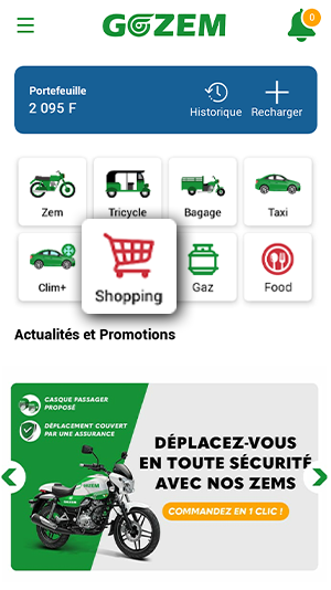 Visitez la section shopping et achetez des produits d'épicerie ou d'autres articles divers