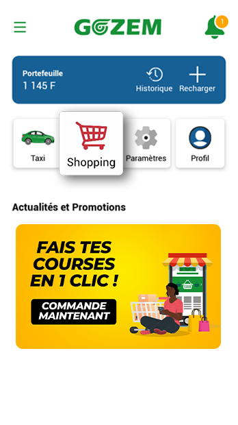 Visitez la section shopping et achetez des produits d’épicerie ou d’autres articles divers